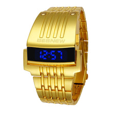 Load image into Gallery viewer, Gold Iron Watch Digital Men Electronic Watches Golden Stainless Steel LED Men's
