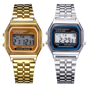 Unisex Watch Gold Silver Vintage Stainless Steel LED