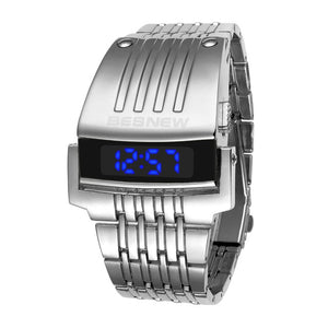 Gold Iron Watch Digital Men Electronic Watches Golden Stainless Steel LED Men's